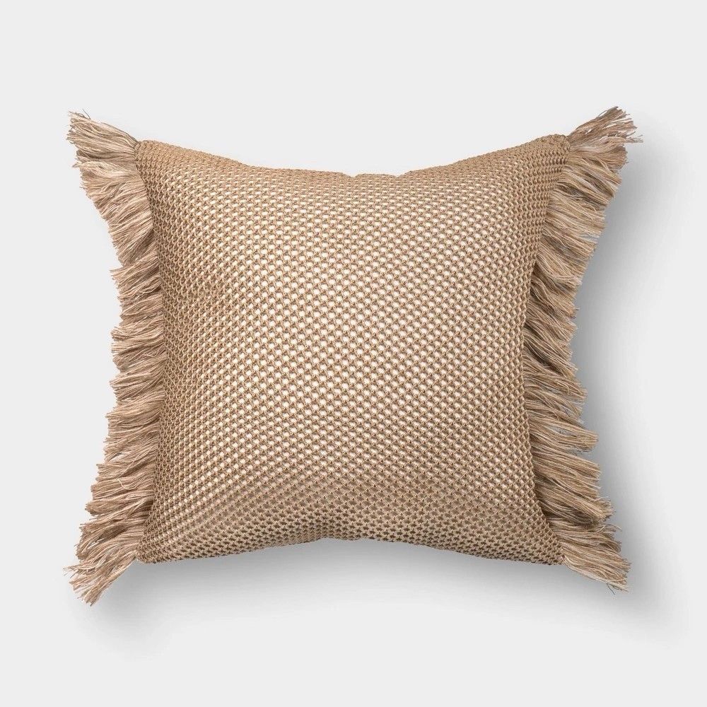 Threshold 20x20 Faux Natural Knit Fringed Throw Pillow Tan Accent